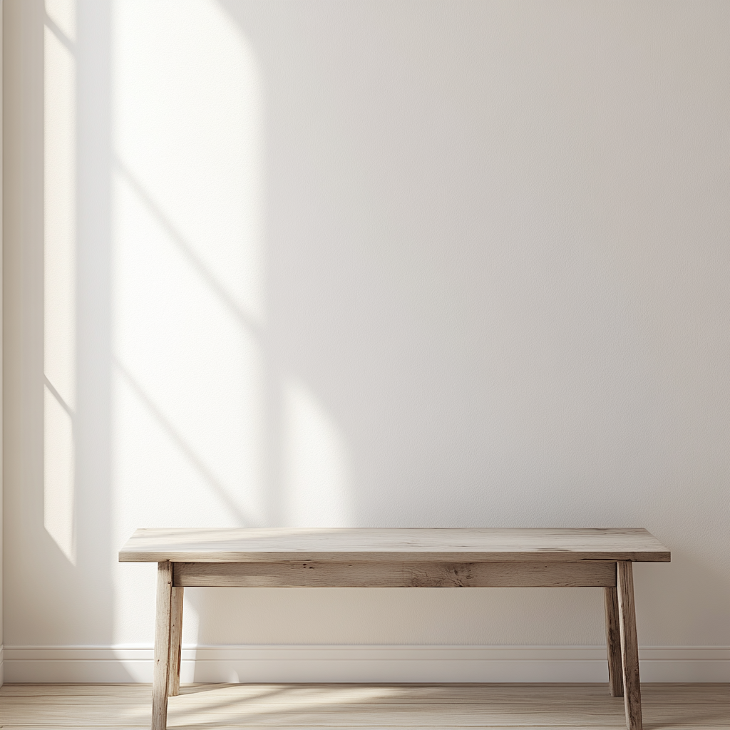 Cozy dining room scene with inviting white wall backdrop.