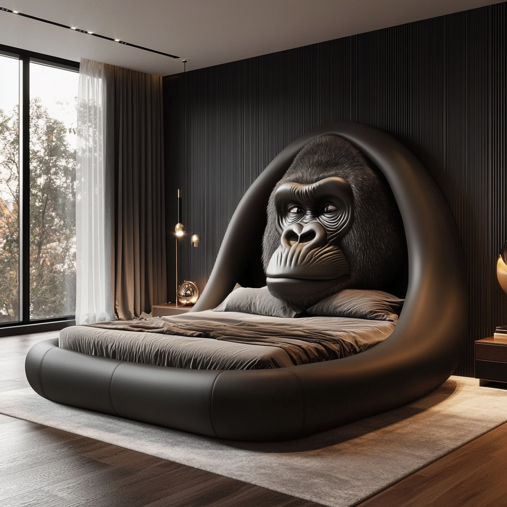 Cozy gorilla-faced bed in modern bedroom