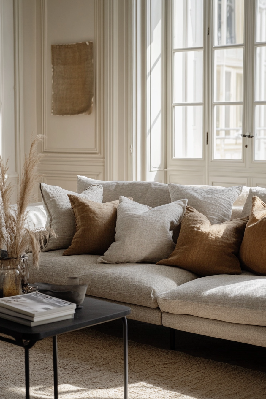 Cozy living room with corner sofa and pillows