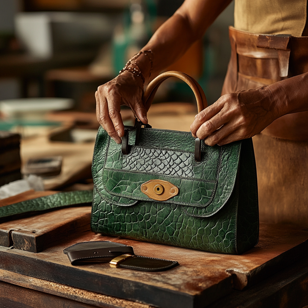 Craftsmanship of Nicaraguan Luxury Leather Handbag: Editorial Scene