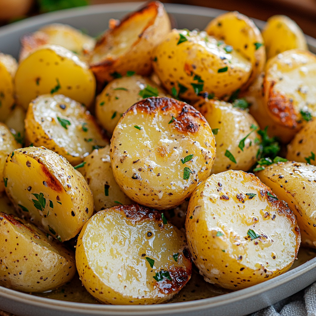 Creamy Garlic Baby Potatoes with Fresh Parsley Sprinkled Top