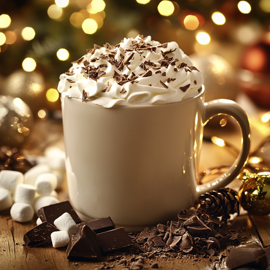 Creamy Hot Chocolate in Cozy Christmas Setting