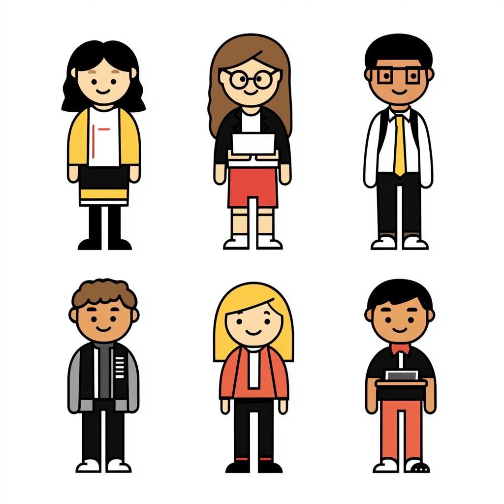 Create 10 diverse vector characters for education theme.