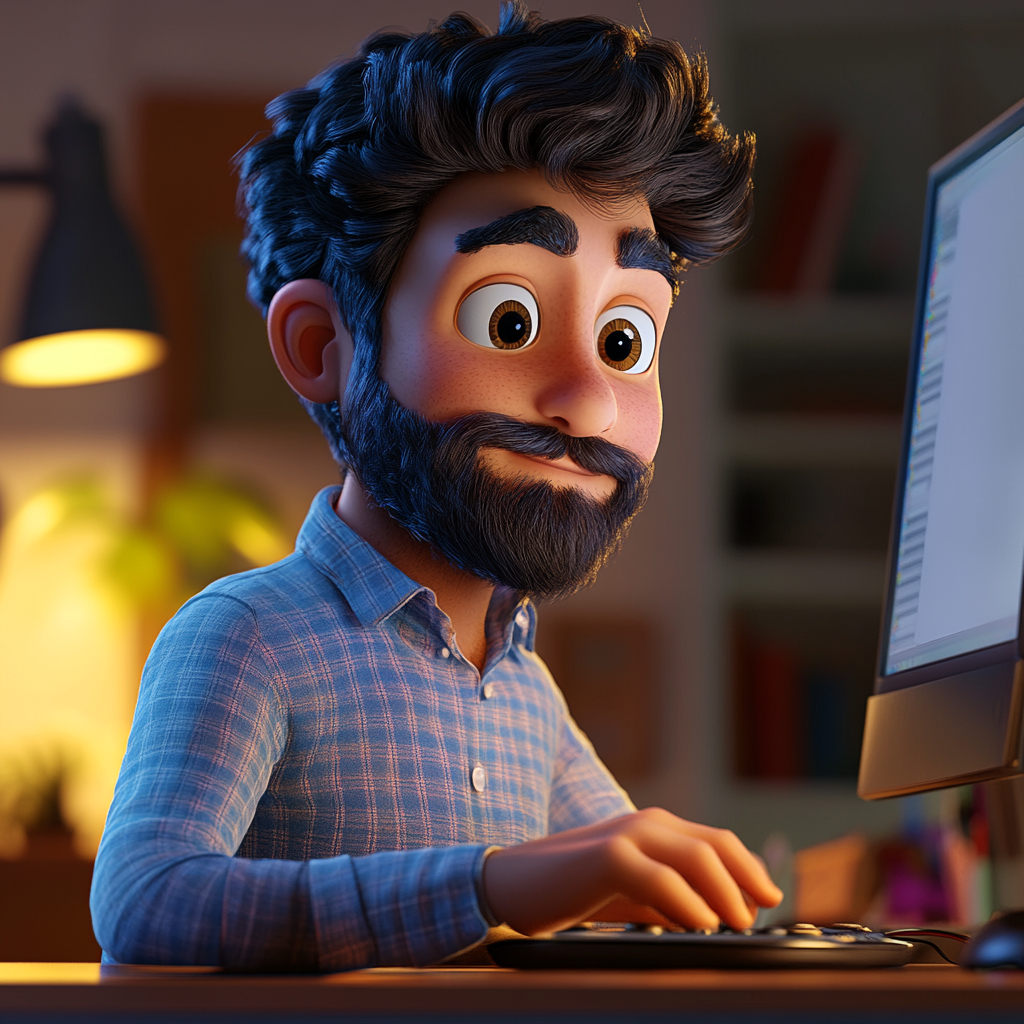 Create 3D Pixar character of happy Hispanic man.