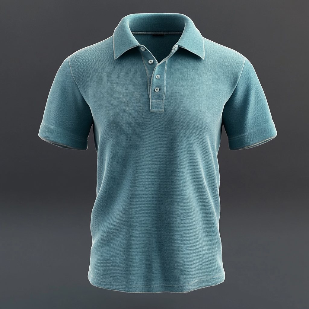 Create 3D men's polo with unique placket, textured fabric.