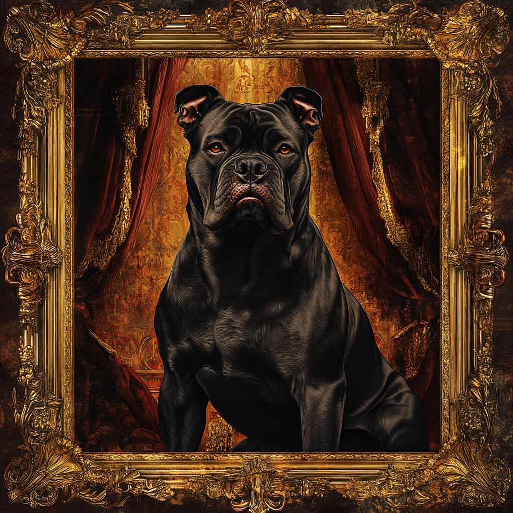 Create Baroque style image of majestic Cane Corso.