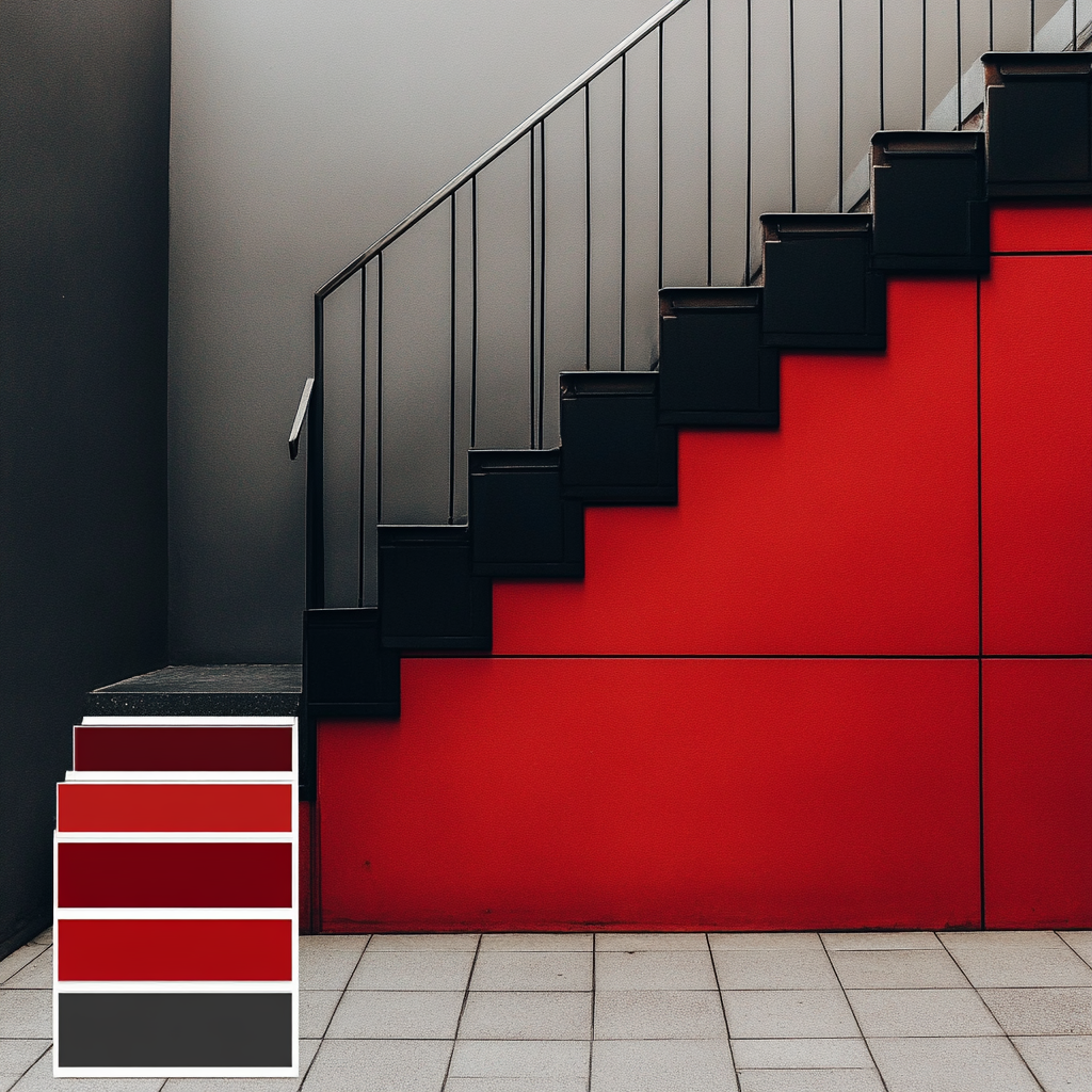 Create Color Palette for 'Seven Films' with Vibrant red, Deep black, and White.
