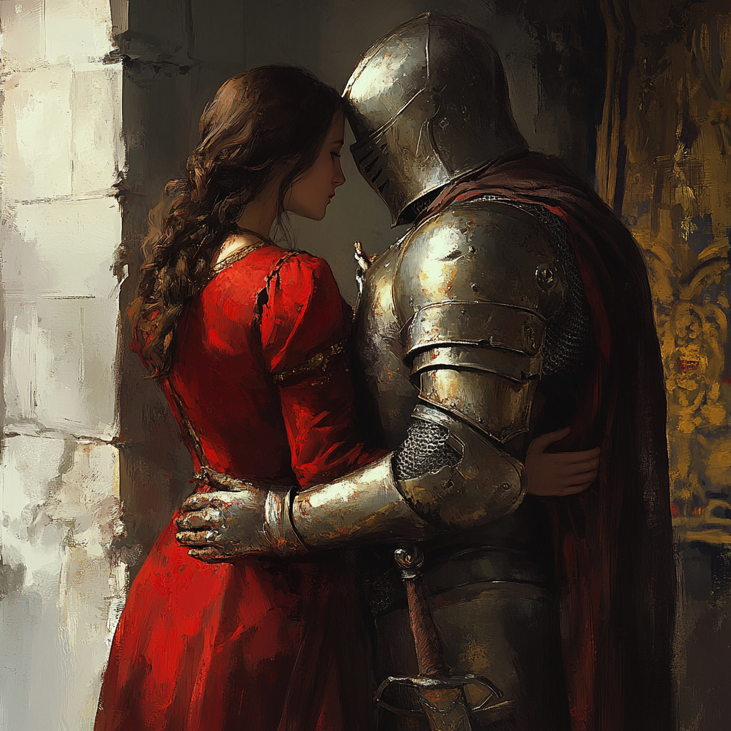 Create WLOP-style image of knight and woman.