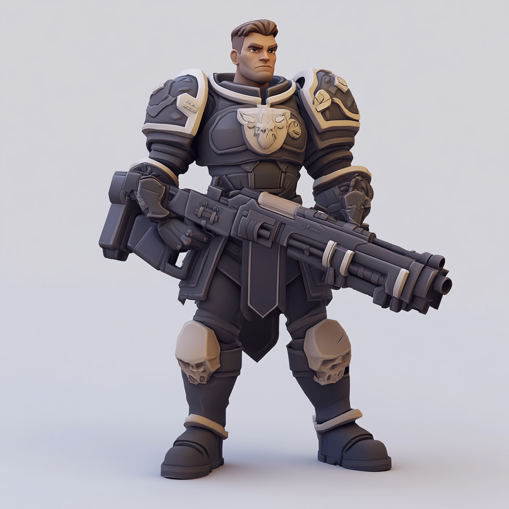 Create a 3D male character with armor, gun.