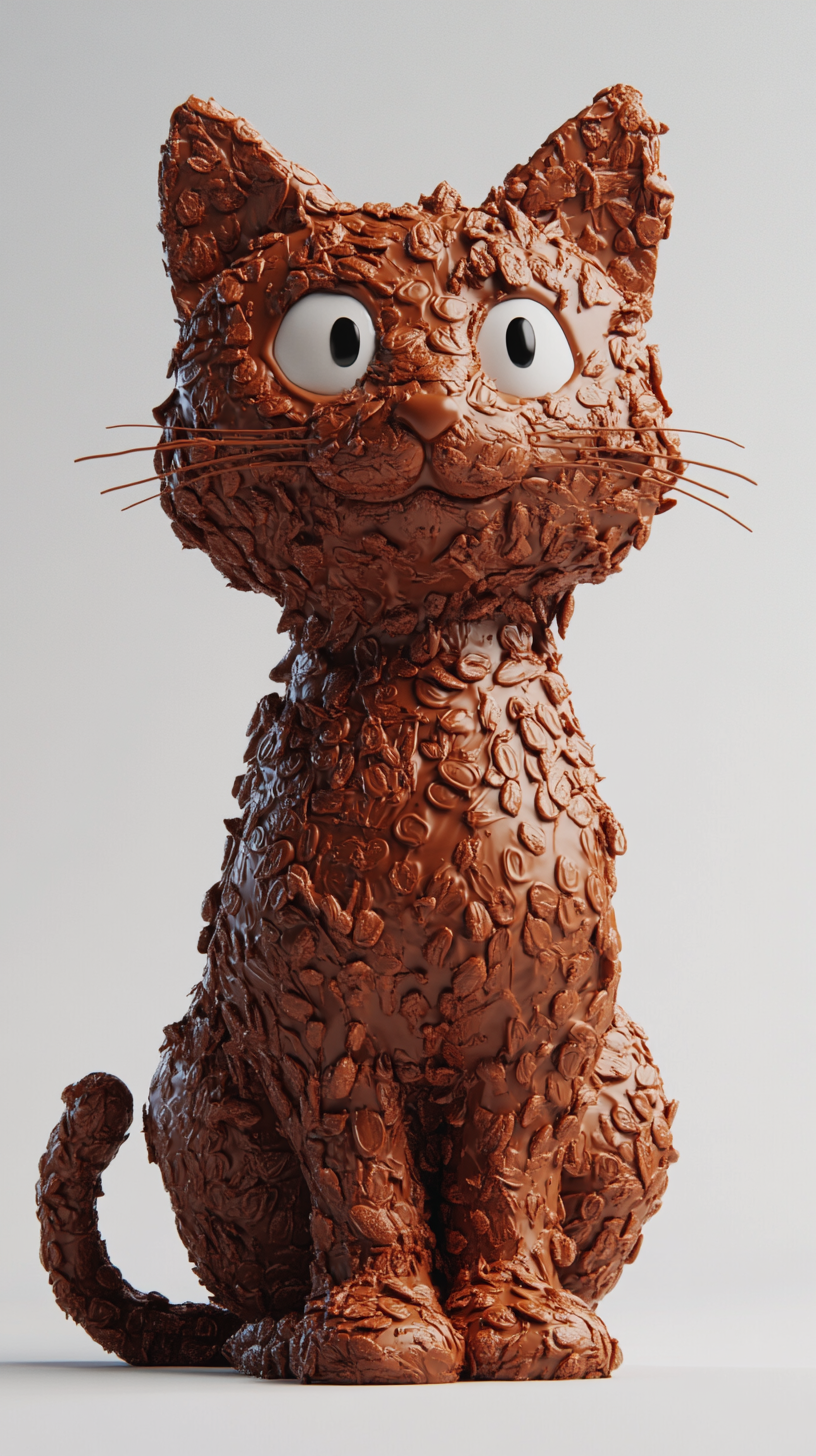 Create cat sculpture from Kinder Bueno bars, realistic details.