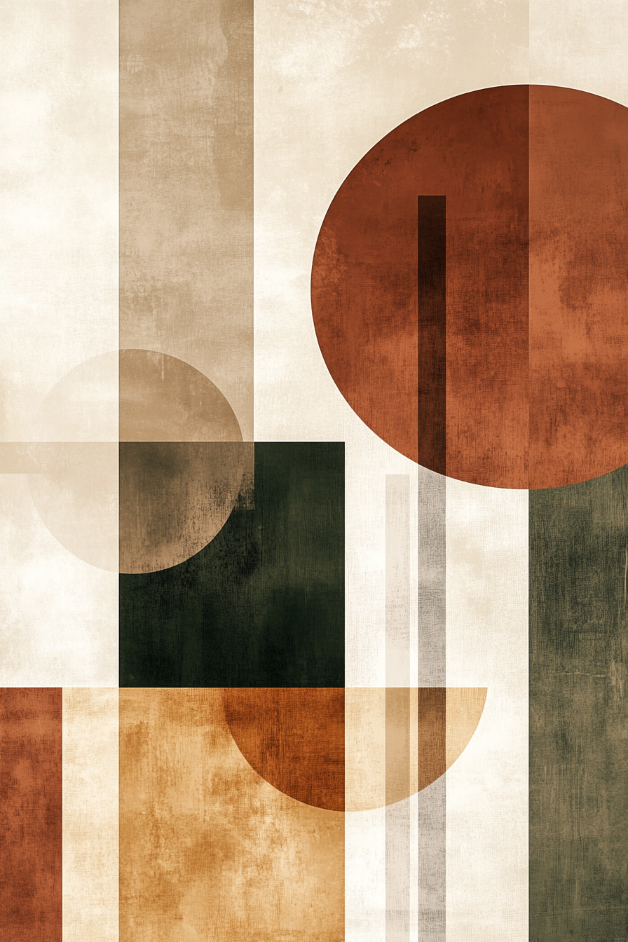 Create modern abstract artwork with geometric shapes, vintage effect.