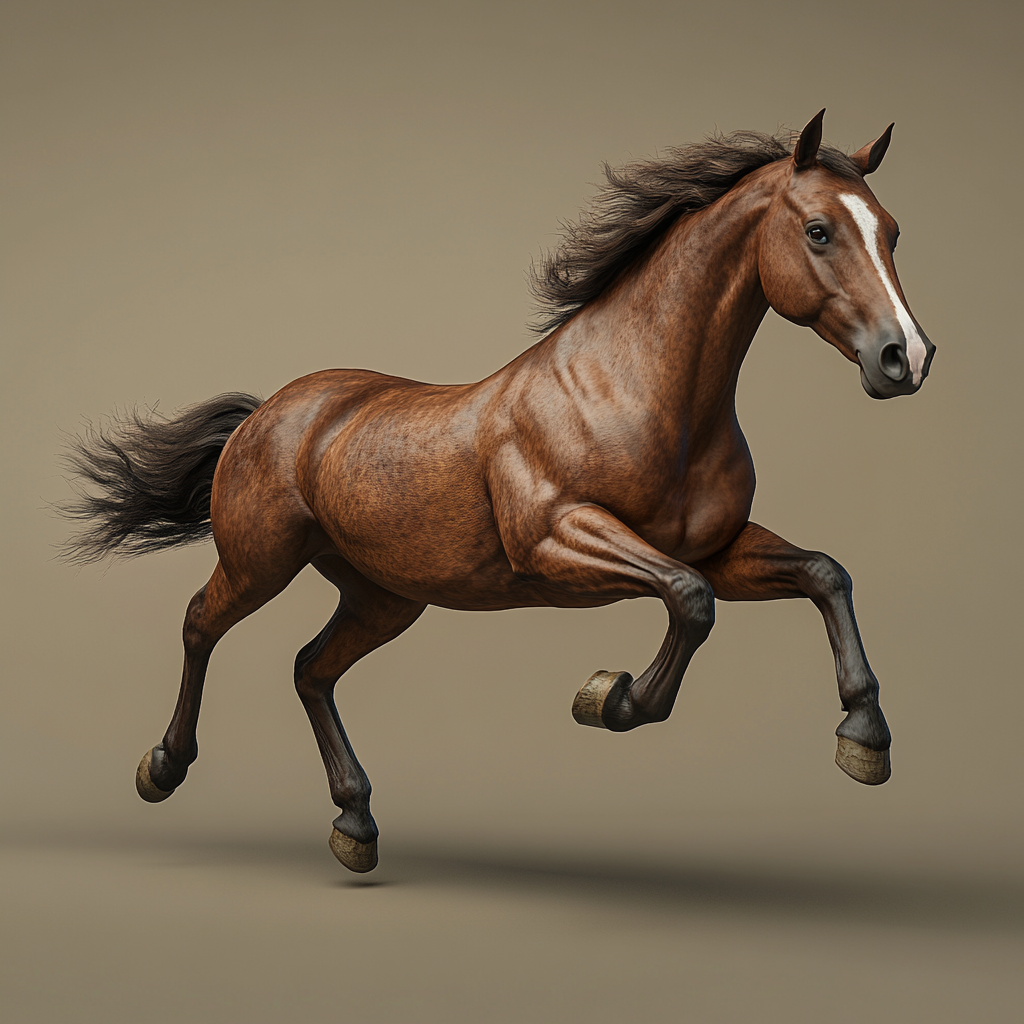 Create photorealistic image of horse running left to right.