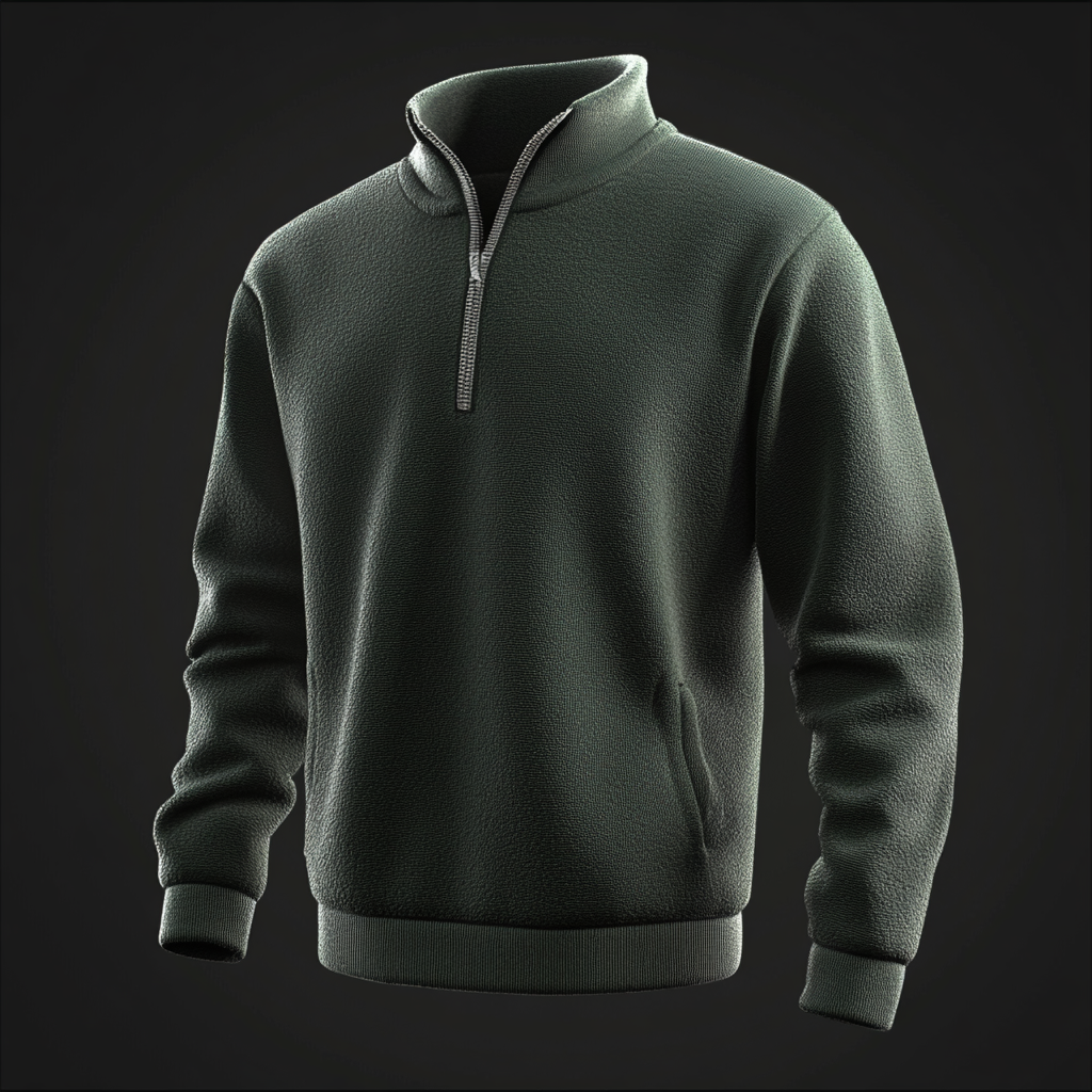 Create realistic 3D textured dark green quarter zip