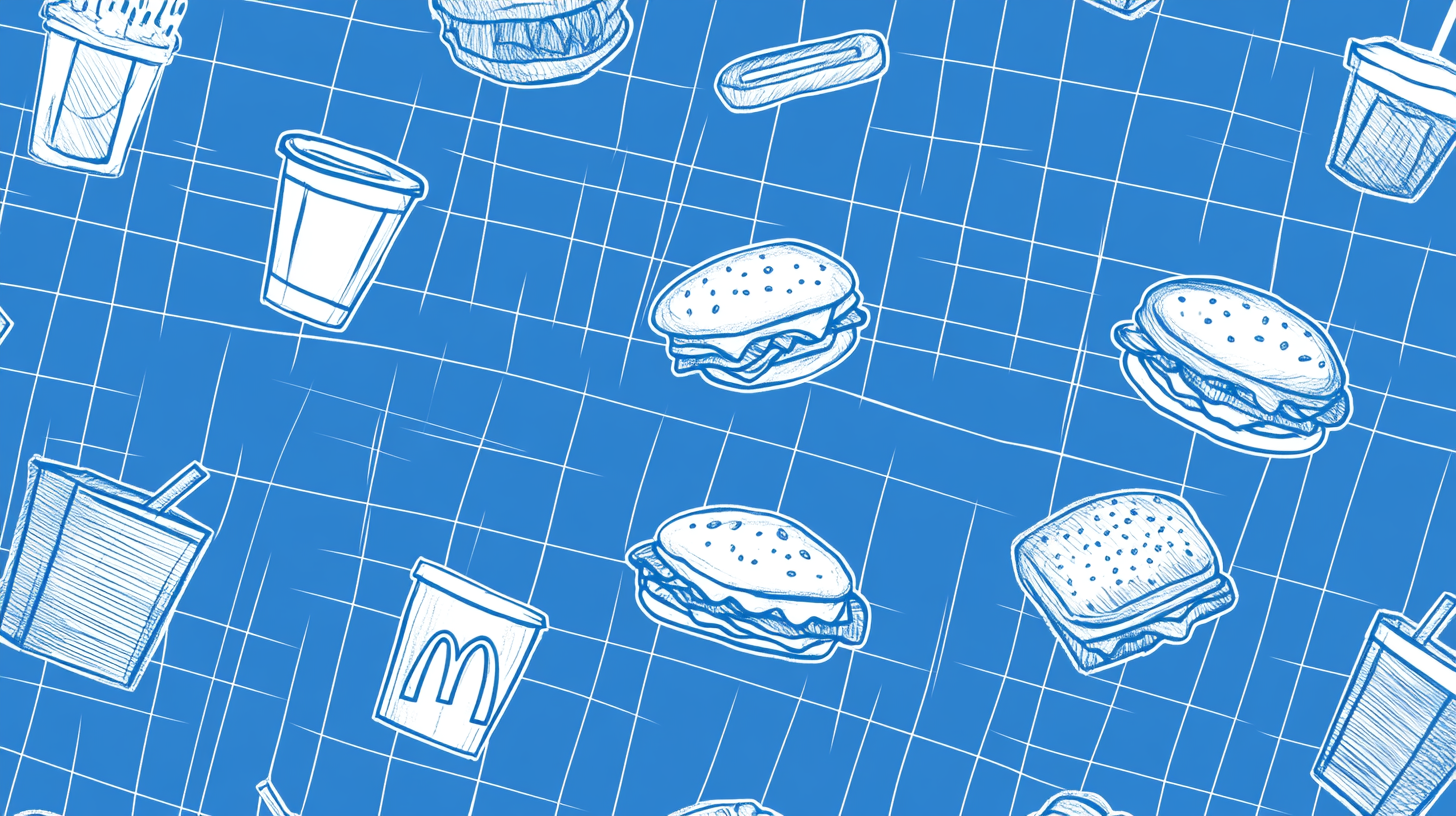 Creative McDonald's Sketches on Blue Grid Wallpaper