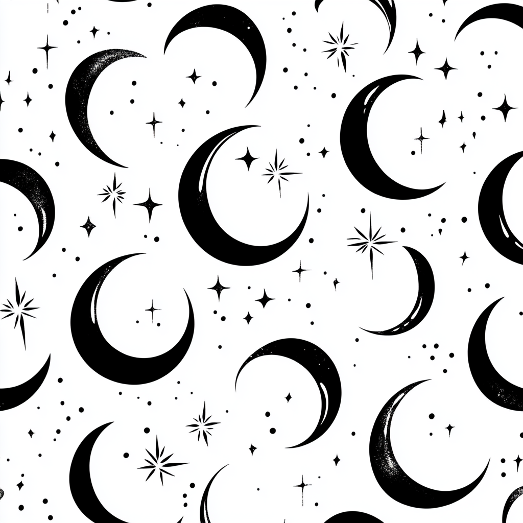 Crescent moons and stars pattern ideal for fabric design.