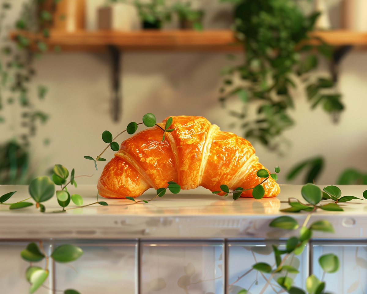 Croissant with orange paint as plastic coffee shop decor.