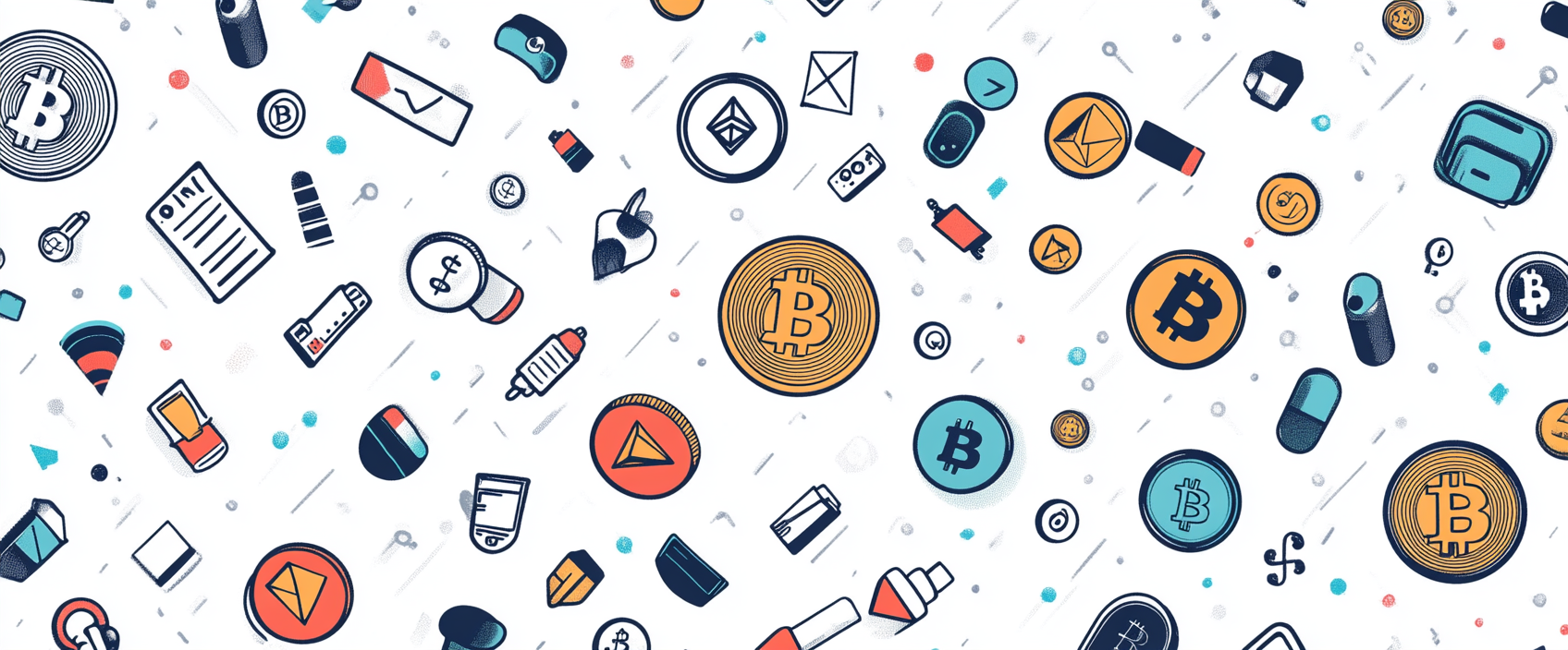 Cryptocurrency icons in seamless pattern on white background