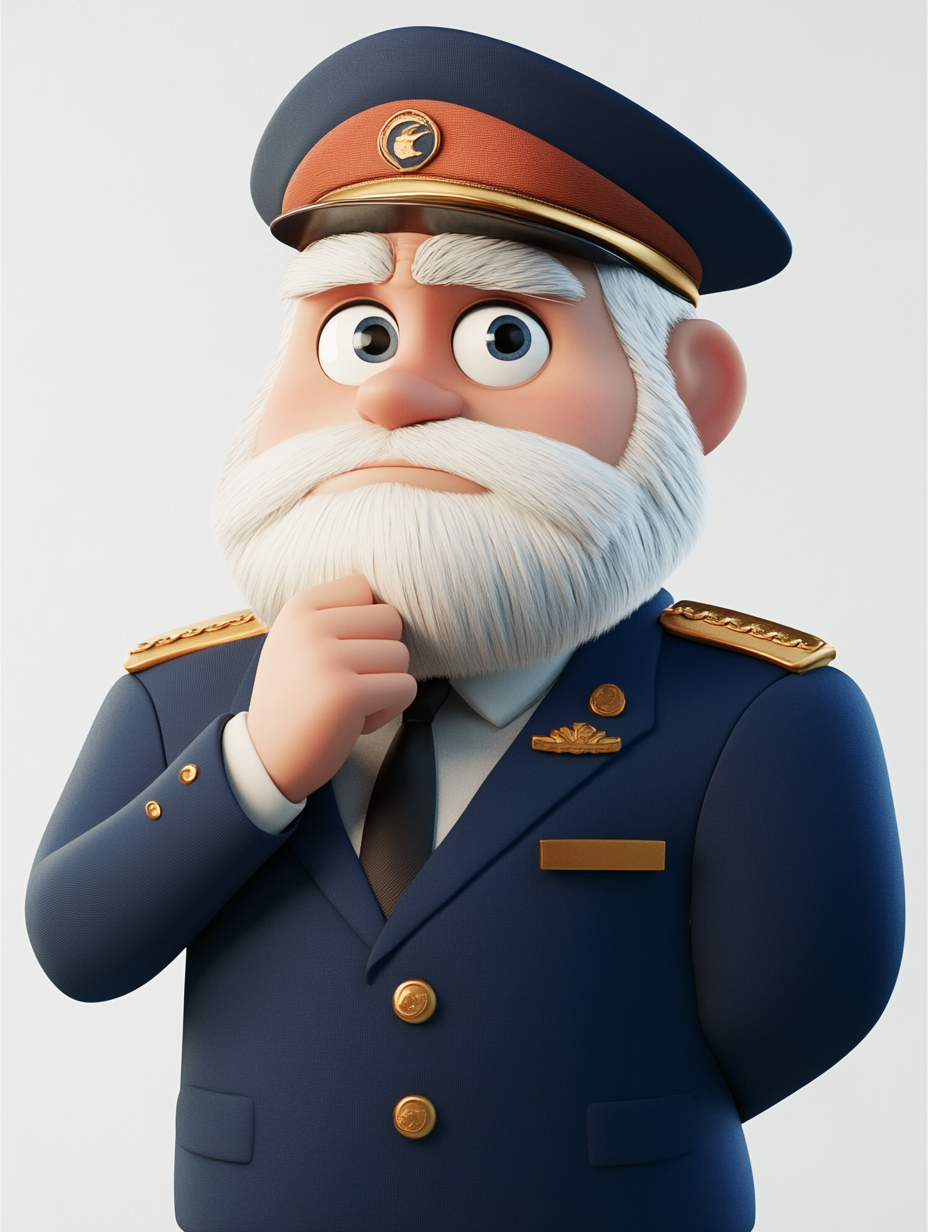 Curious Airline Captain with Bushy Eyebrows