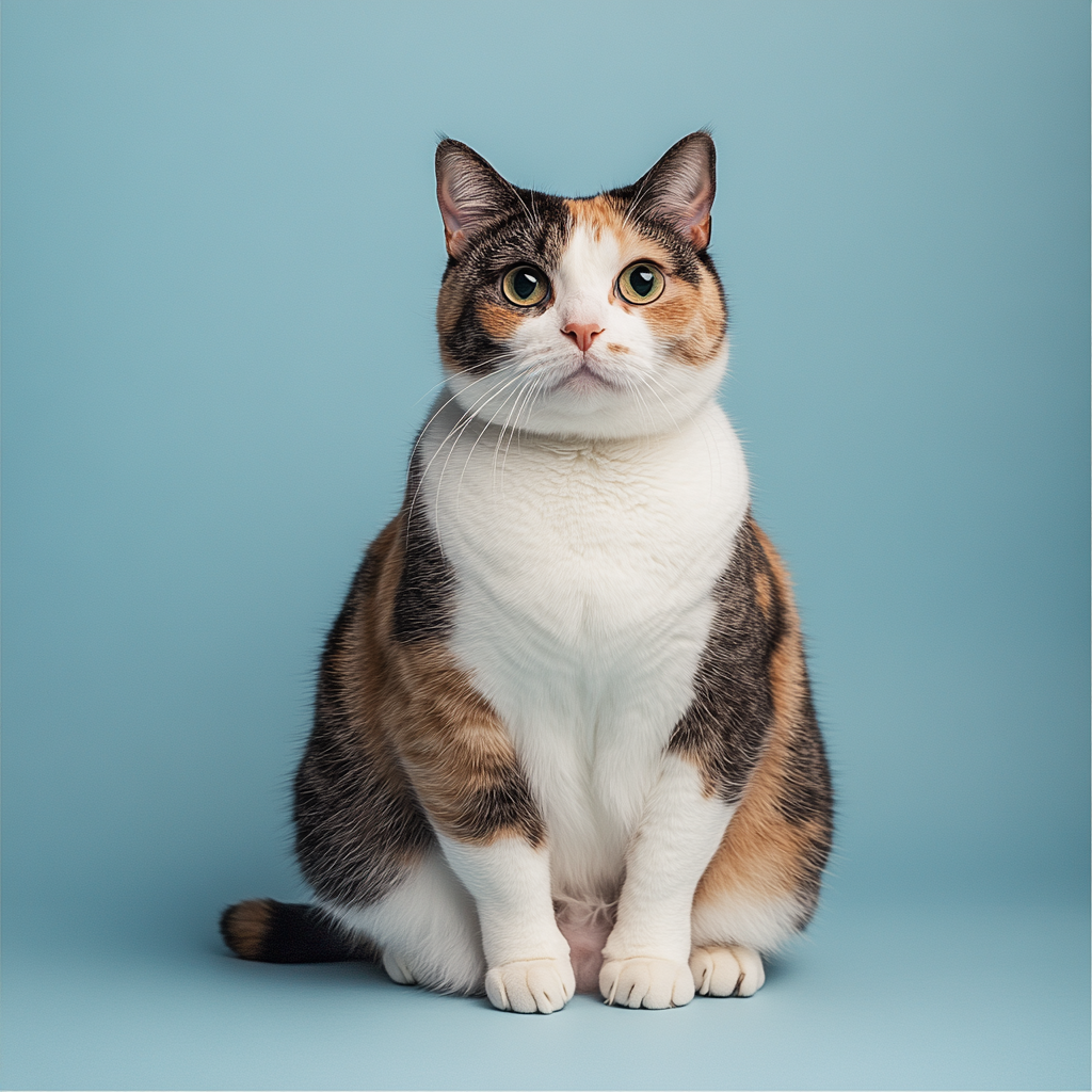 Curious Calico Cat Sitting Comfortably in Portrait