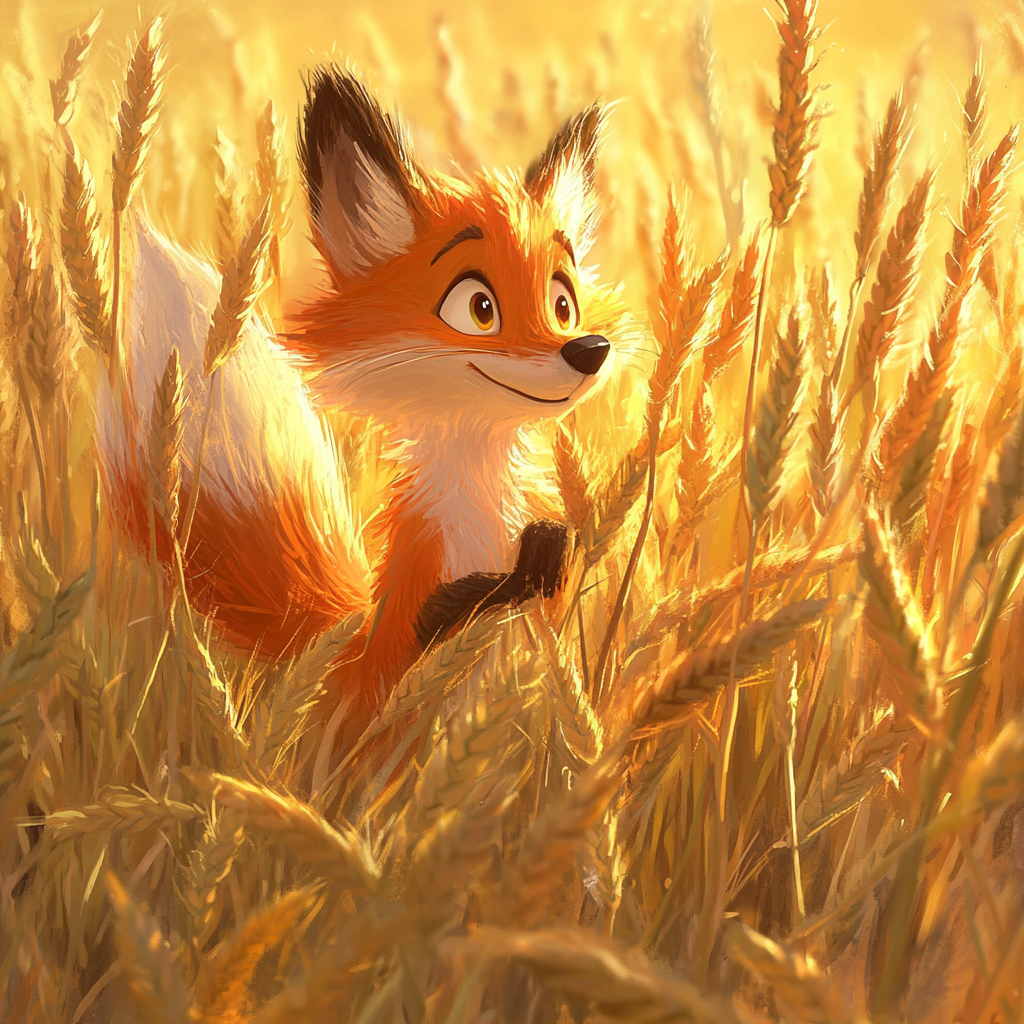 Curious Fox in Golden Field with Fluffy Tail