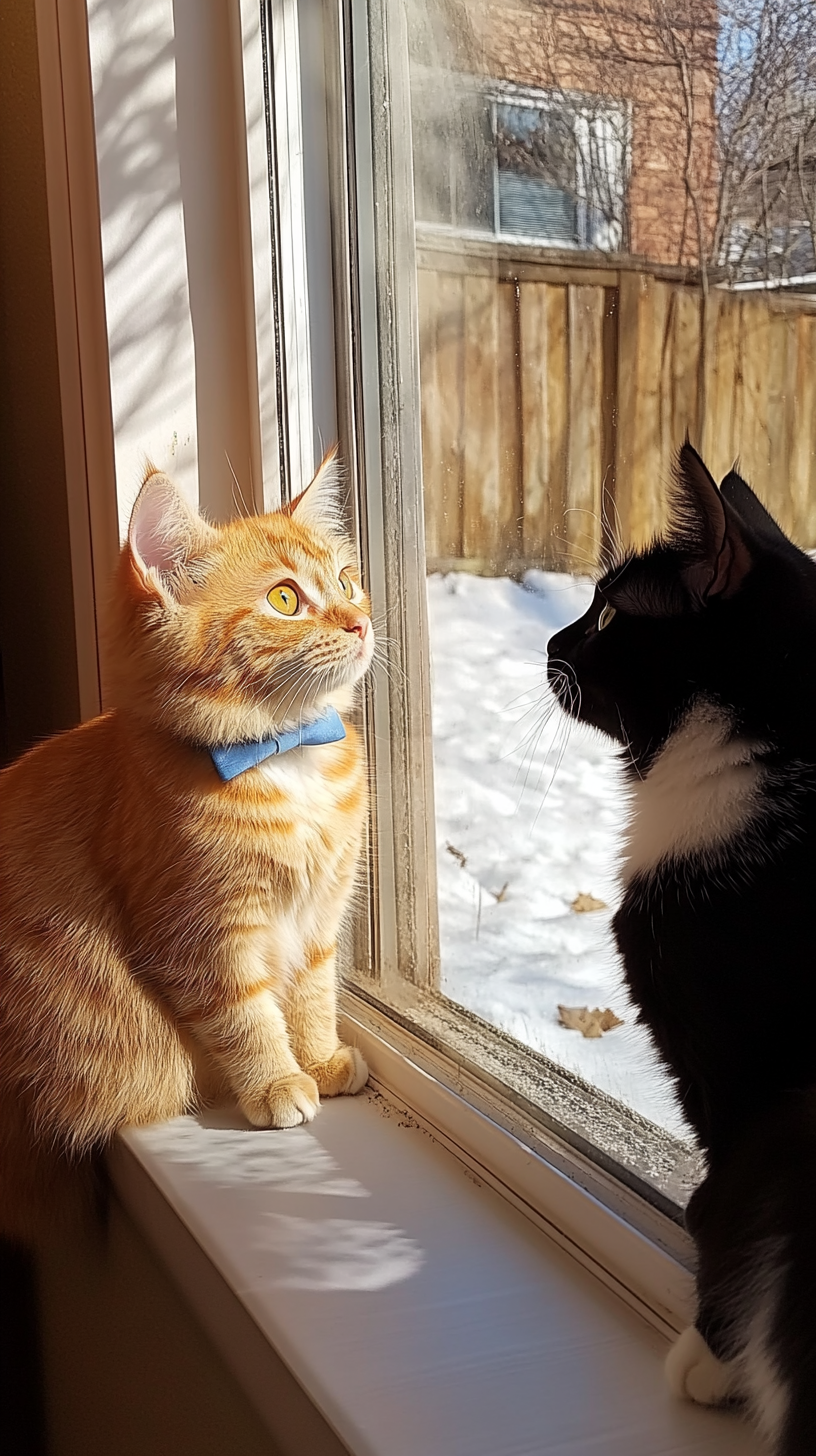 Curious Whiskers and Shy Mittens Explore Bright Yard