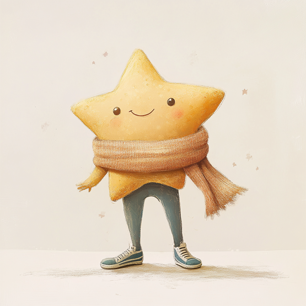 Curious star in scarf and sports shoes illustration.