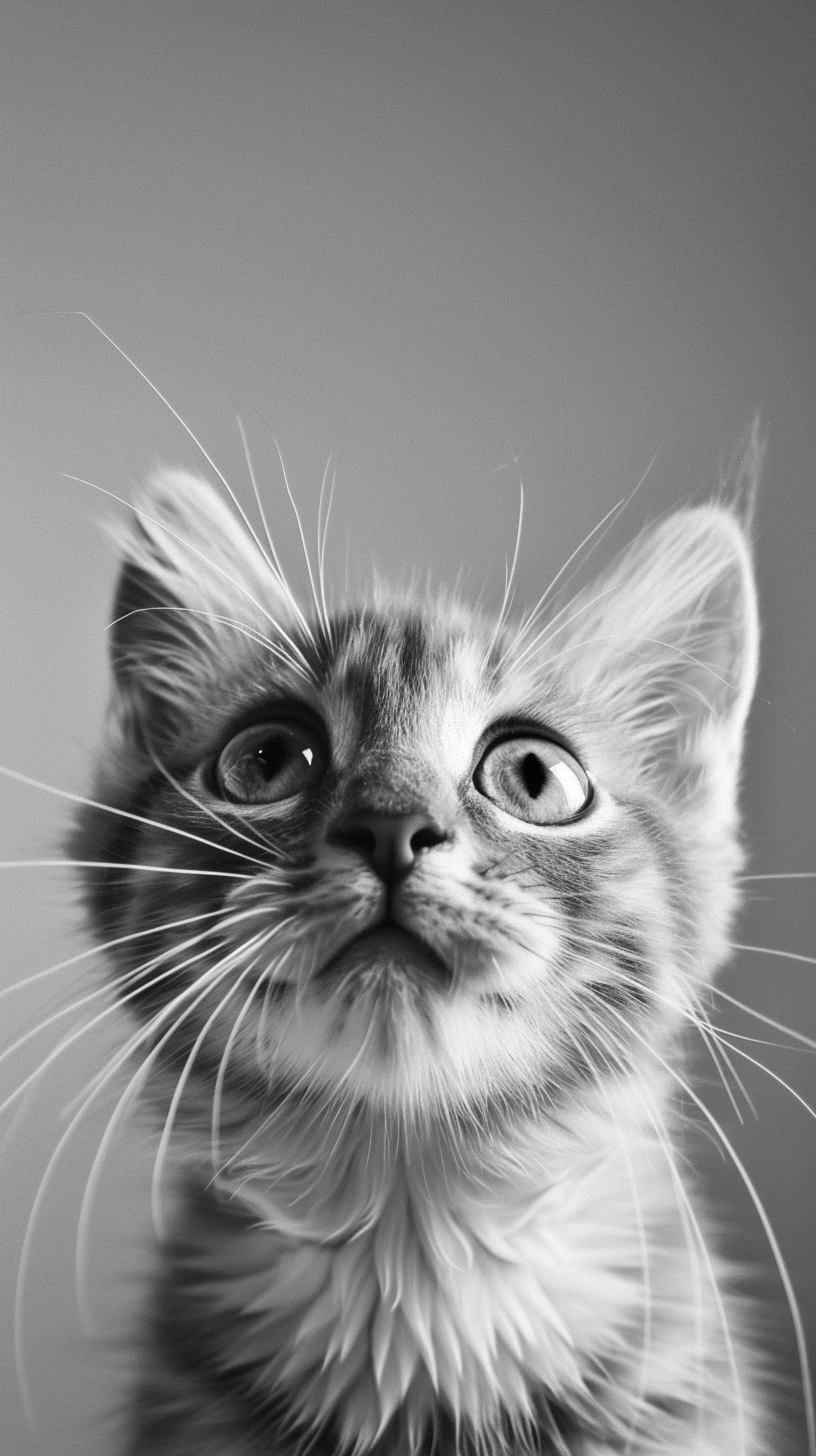 Curious white and grey cat with big eyes peeking.