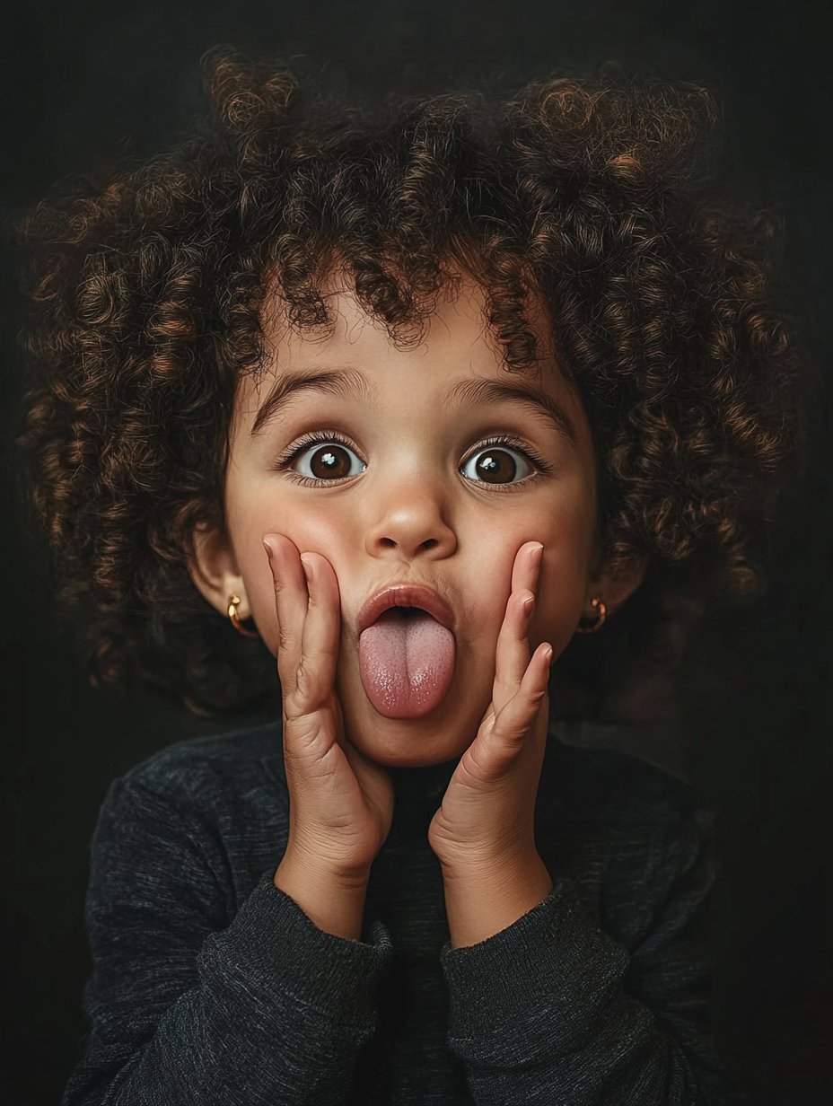 Curly Haired Girl Makes Silly Face