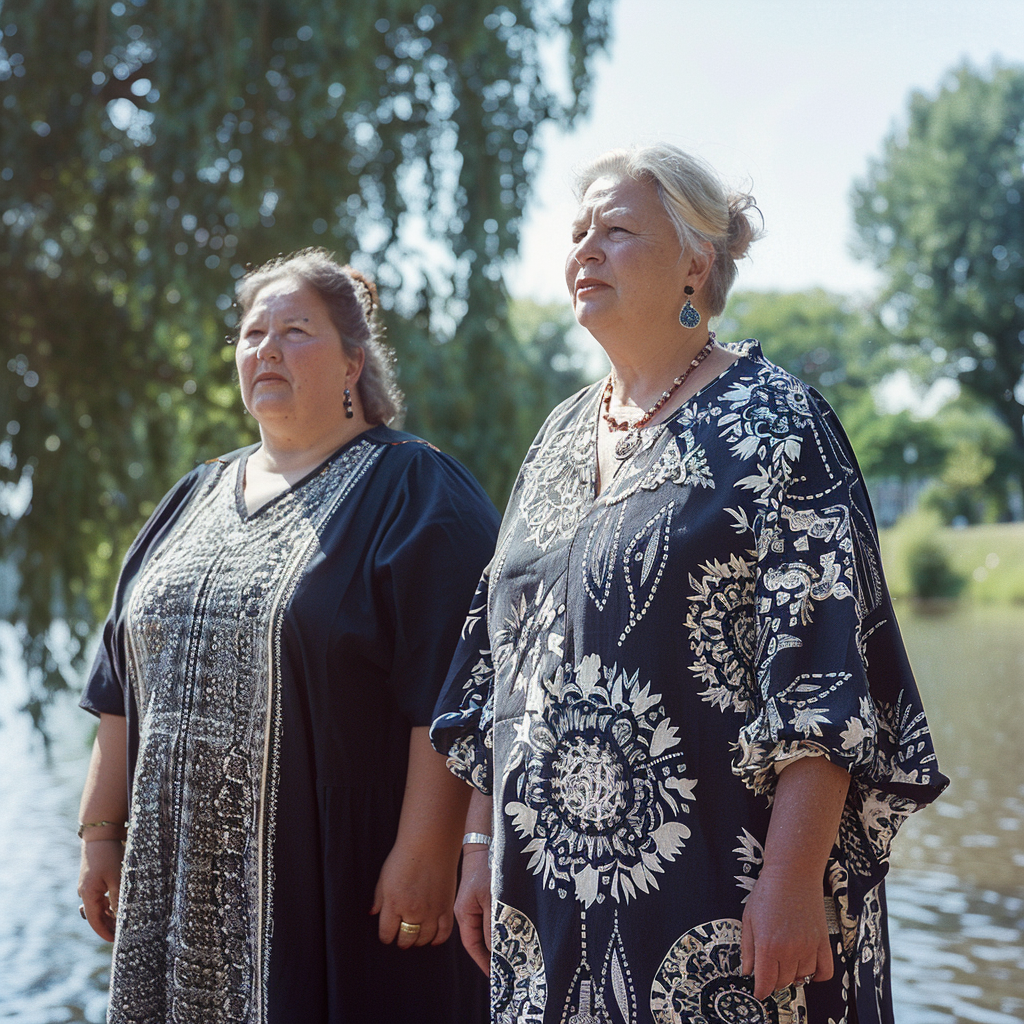 Curvy women in stylish kaftans, shot in Amsterdam.