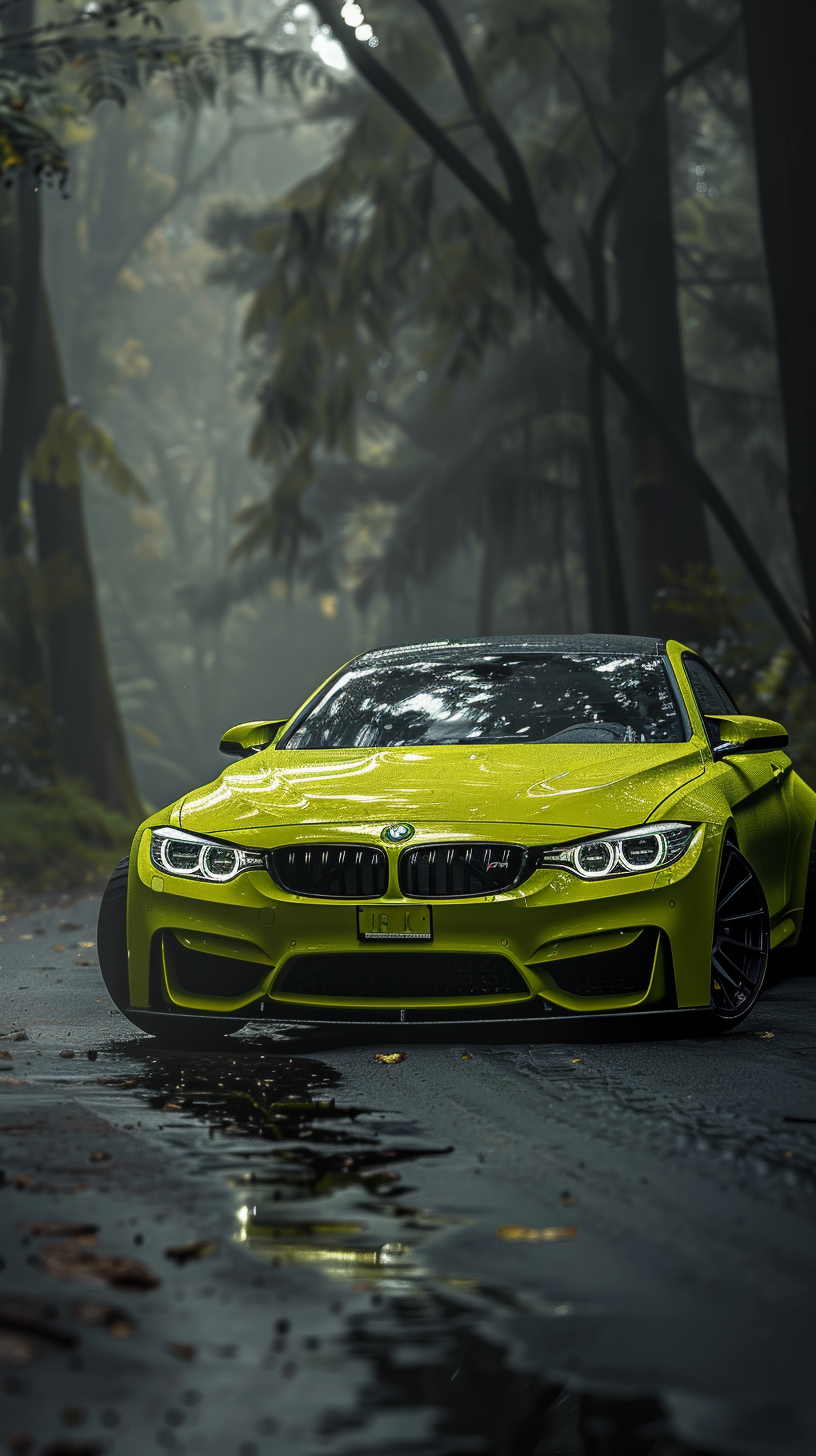 Custom Lime Green BMW M4 on Jungle Road