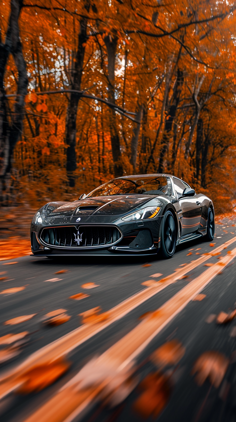 Custom Maserati Granturismo on Orange Autumn Road