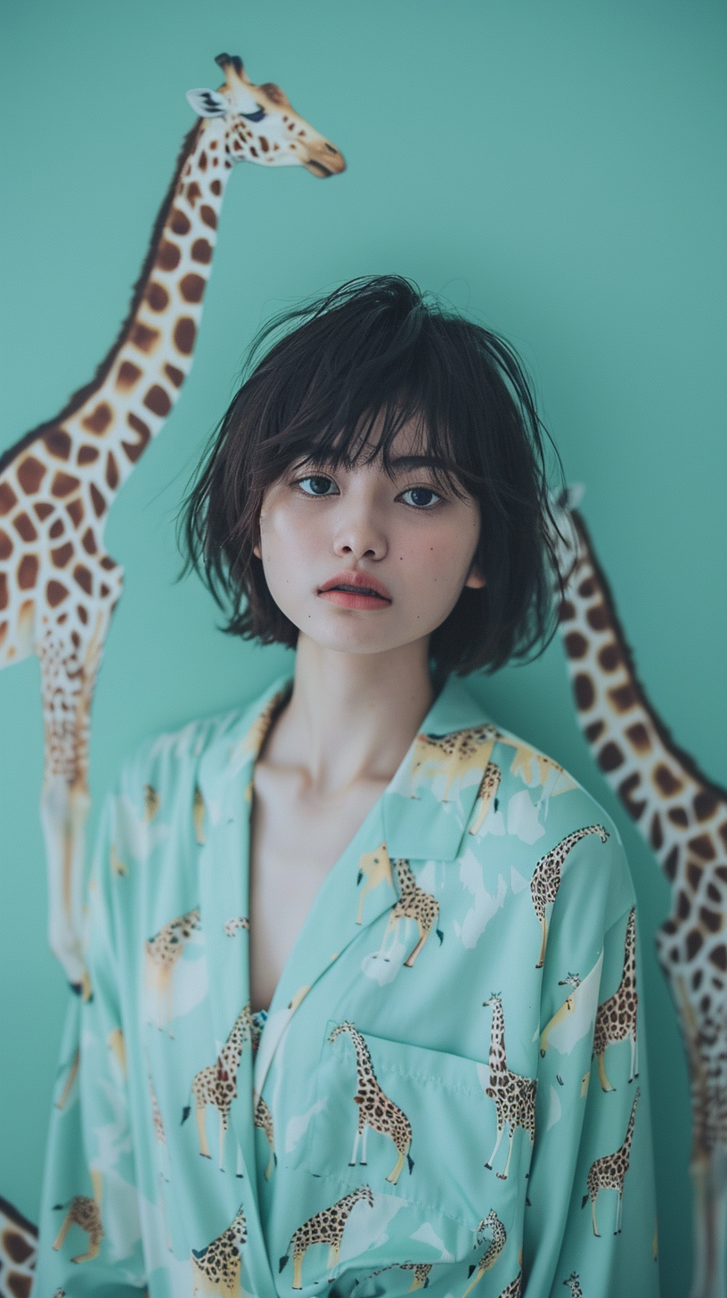 Cute 18-year-old Japanese model in mint green outfit