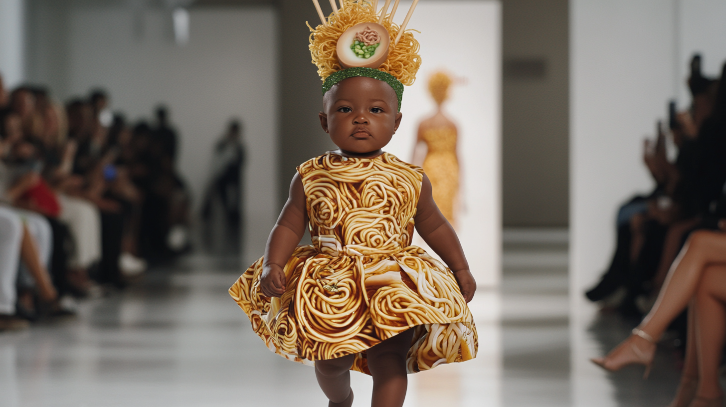 Cute Baby in Ramen-Inspired High Fashion Runway