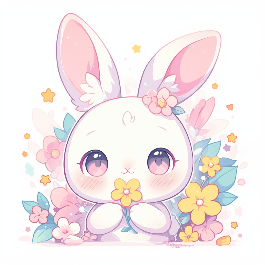 Cute Bunny T-Shirt Design in Pink Vector Anime Style