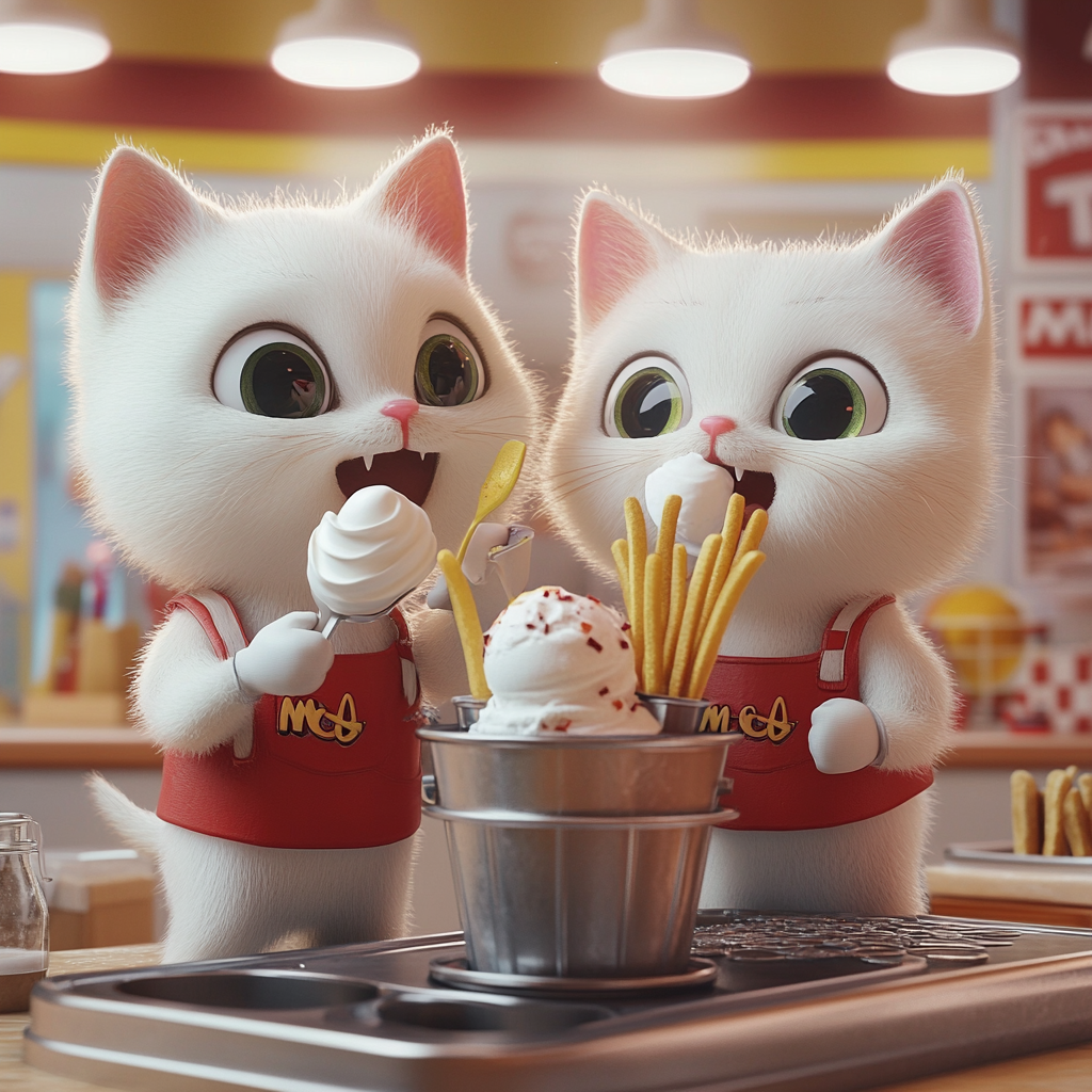 Cute Cats as McDonald's Workers Fixing Ice Cream