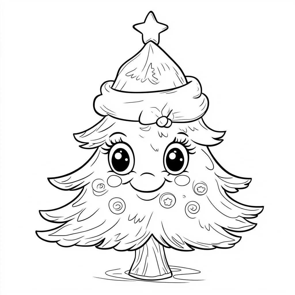 Cute Christmas tree coloring page for kids