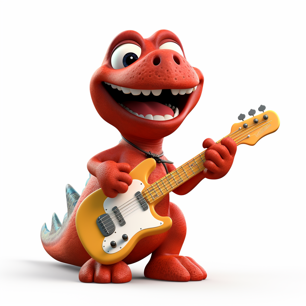 Cute Clay Animation Dinosaur Playing Red Guitar