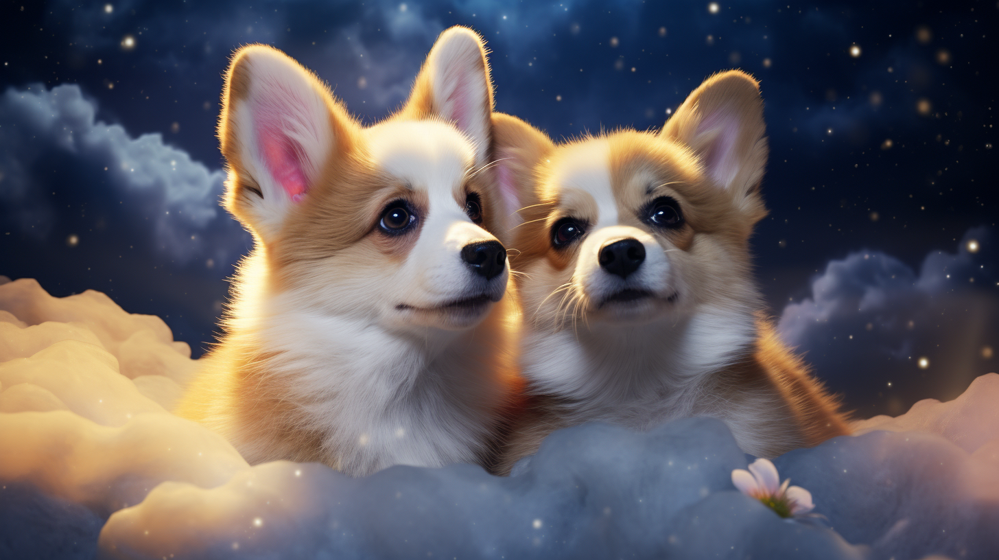 Cute Corgi Puppies Cuddling in Pixar-Style Animation