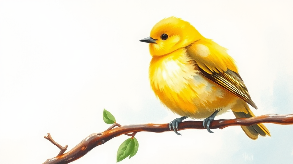 Cute Fat Yellow Bird Painting on Branch