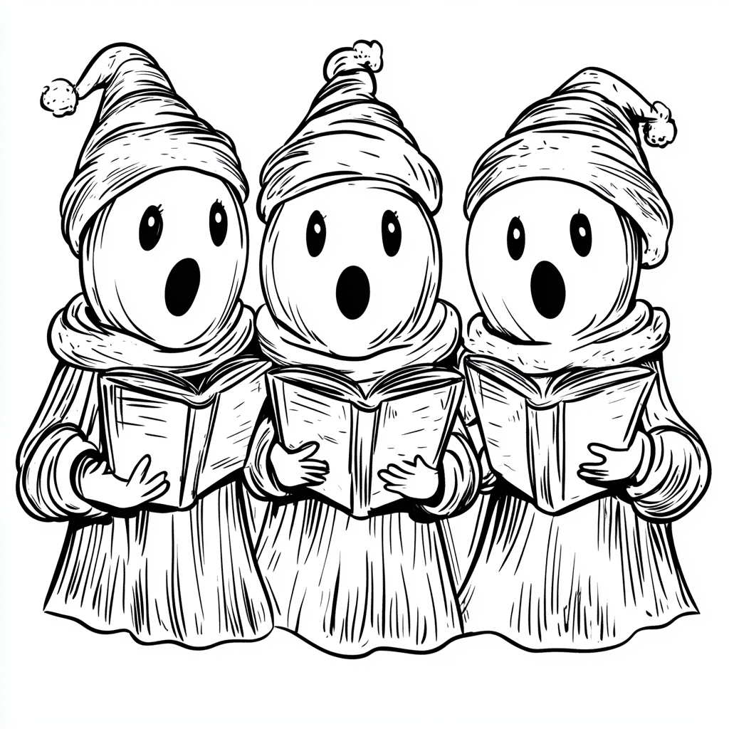 Cute Ghost Carolers Christmas Coloring Page