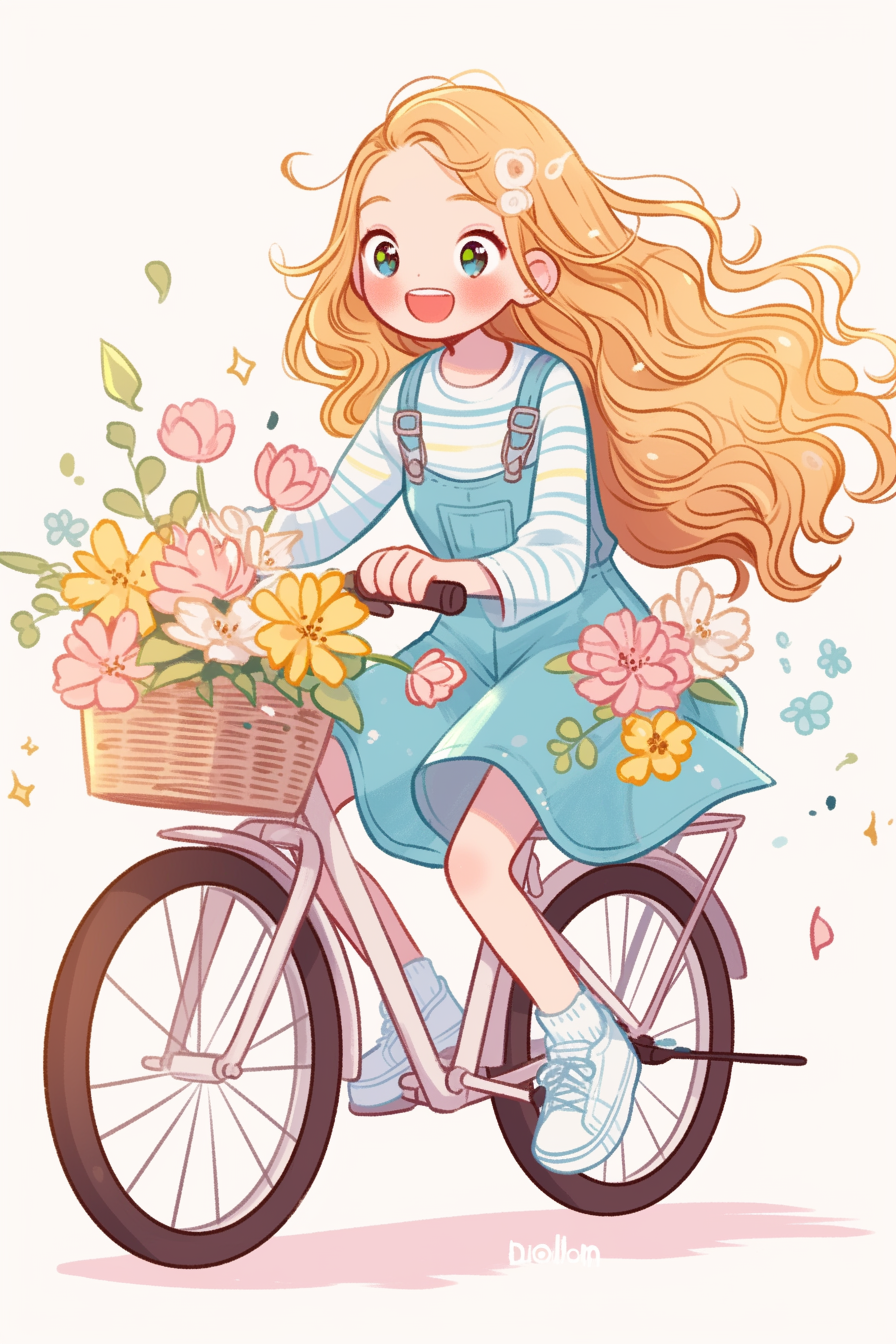 Cute Girl Riding Bicycle with Hopeful Expression