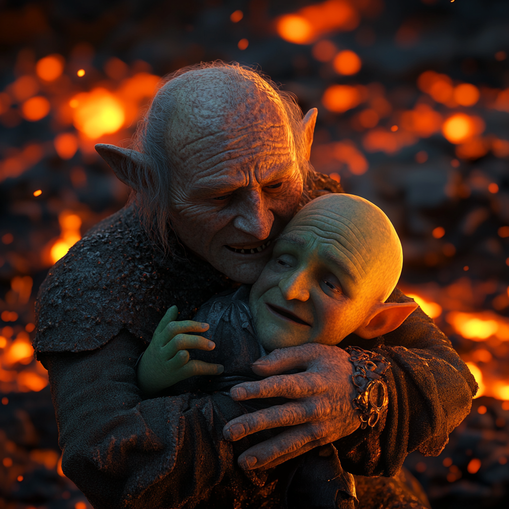 Cute Green Orcs Save Friend from Lava in Pixar 3D Render