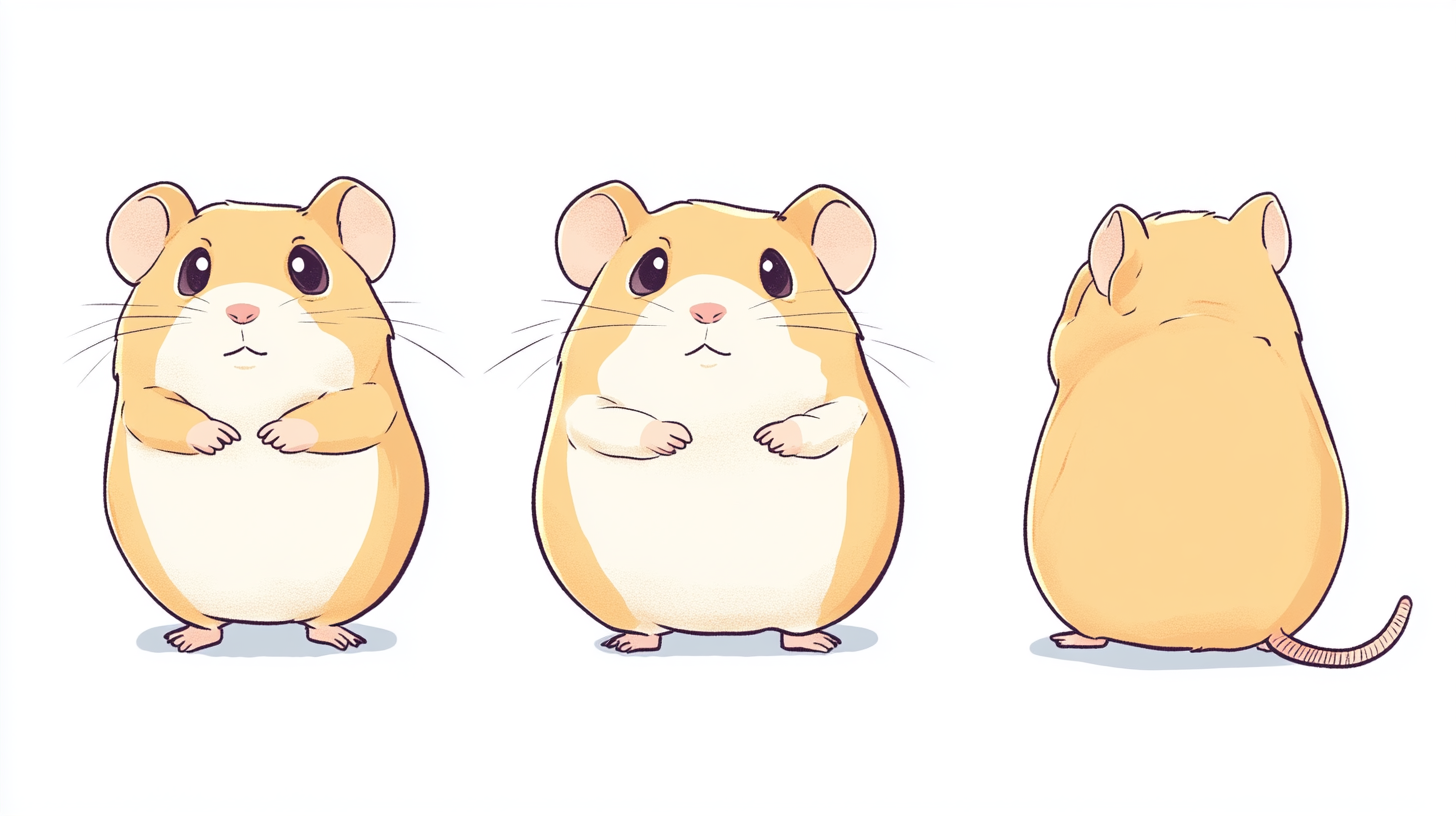 Cute Hamster Illustration with Four Views, Bright Colors