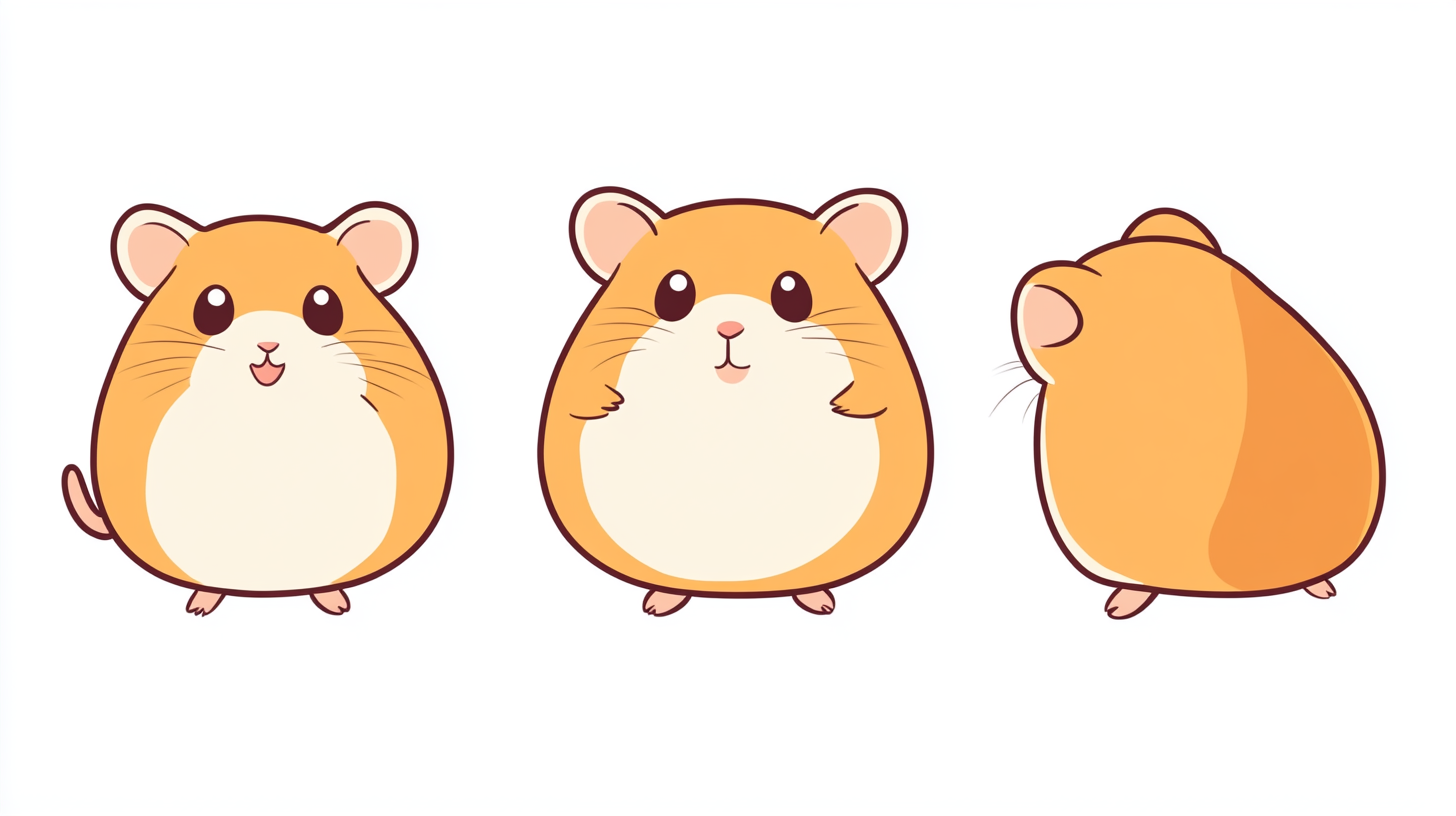 Cute Hamster Illustration: Front, Side, Back Views