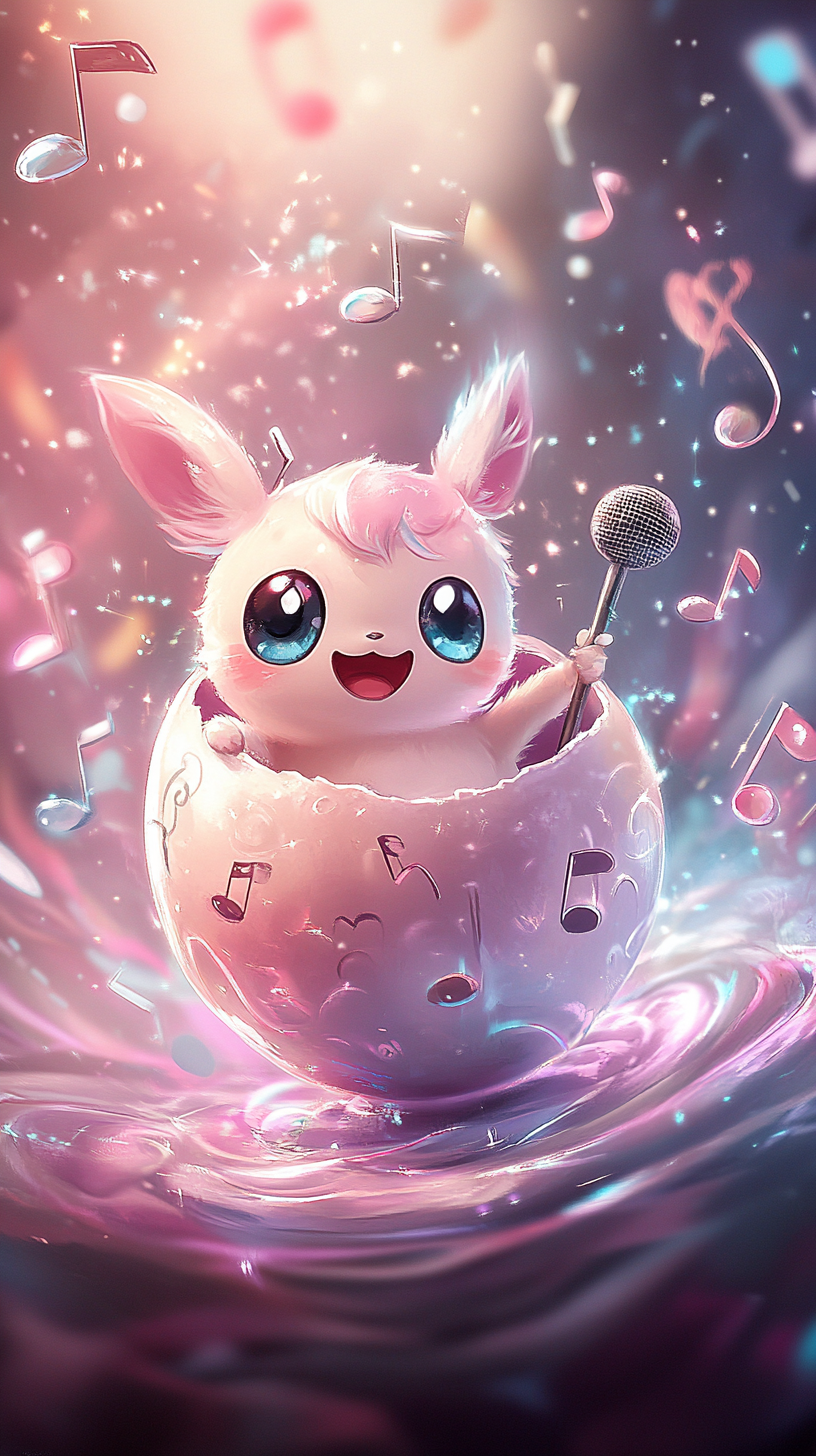 Cute Jigglypuff baby hatching from pastel egg with music.