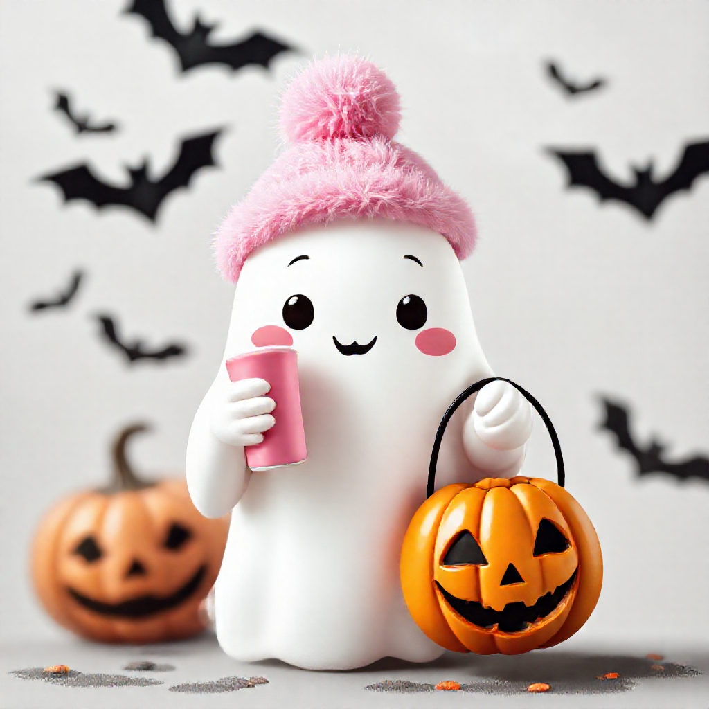 Cute Kawaii Ghost with Pink Stanley Cup (Sample AI Image)