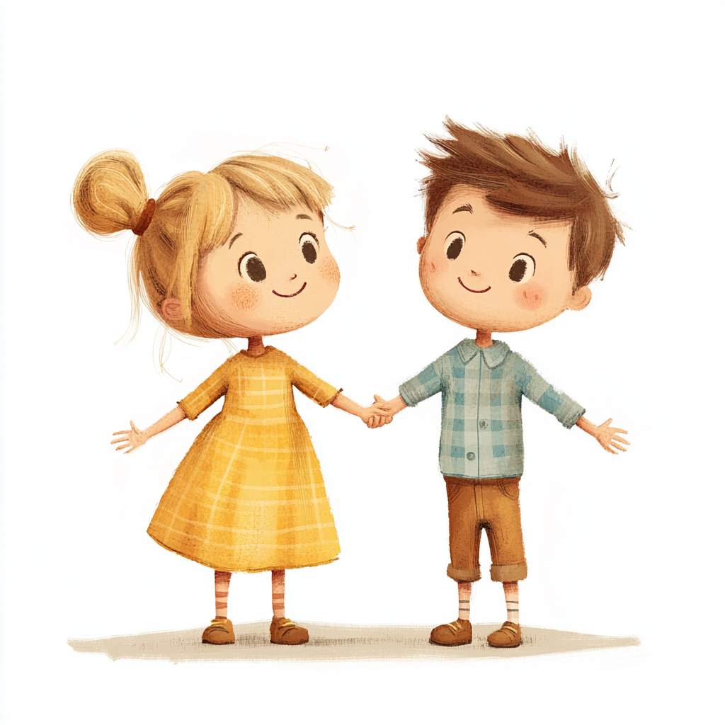 Cute Kids Looking Together in Cartoony Style 