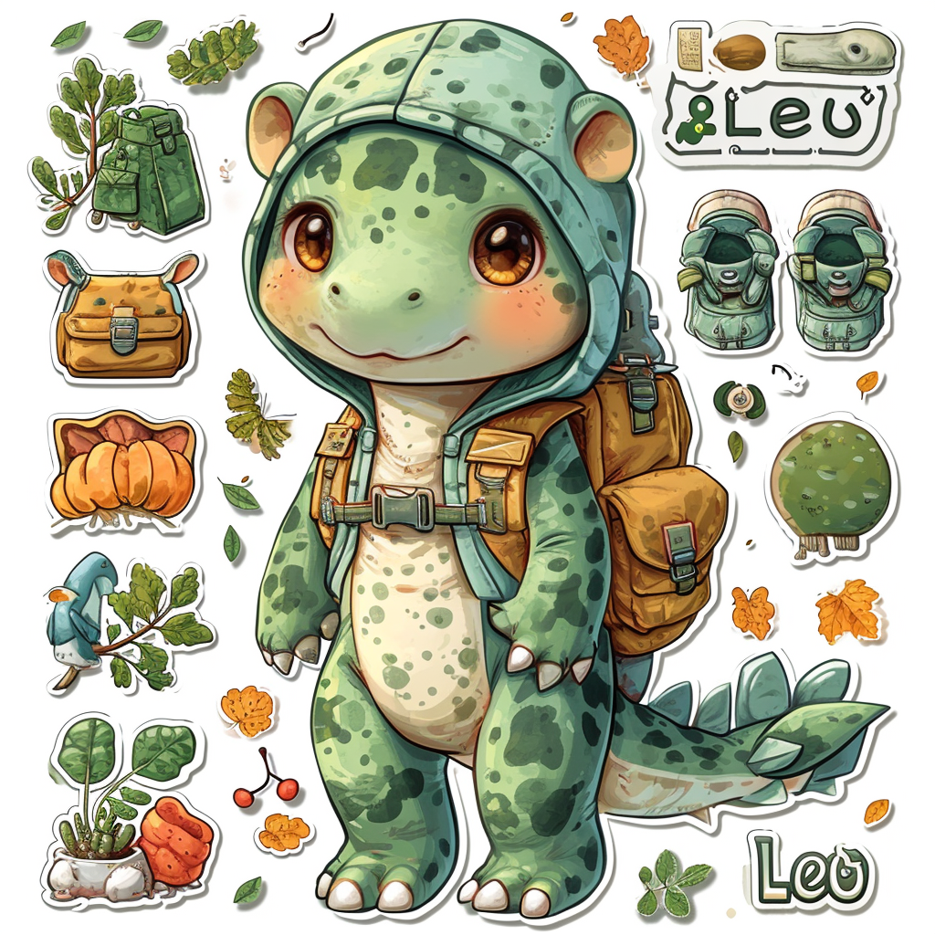 Cute Dino Character Leo with Backpack