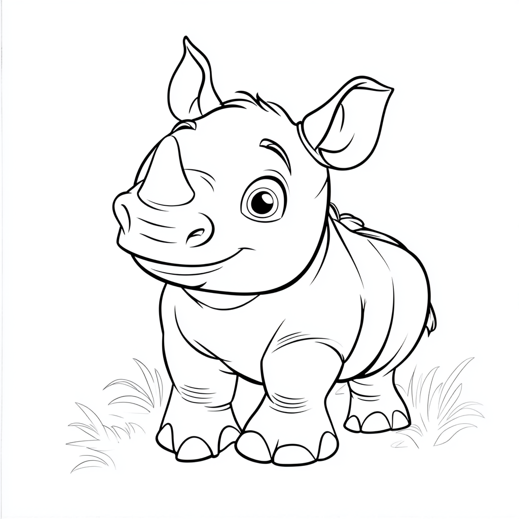 Cute Rhino Coloring Page for Kids: Disney-Style Art