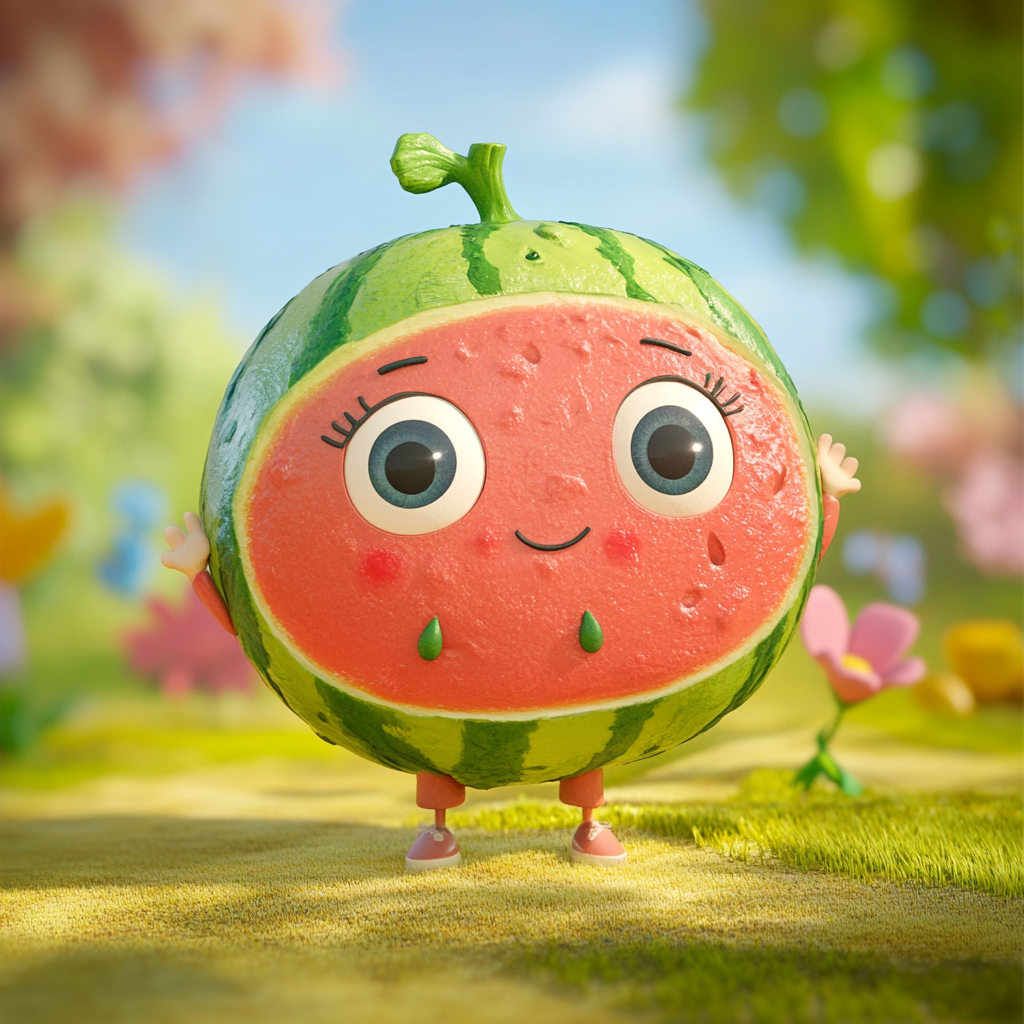 Cute clay watermelon with innocent eyes & friendly smile.